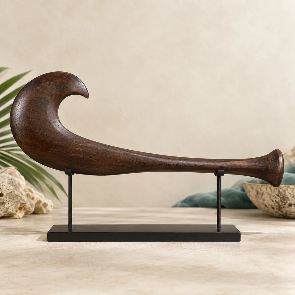 Club-Form Display Replica in dark timber. AI-generated concept visual; final product approval pending.