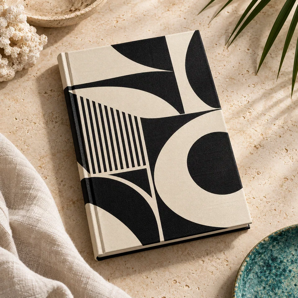 Masi Rhythm A5 Diary in cream and black. AI-generated concept visual; final product approval pending.