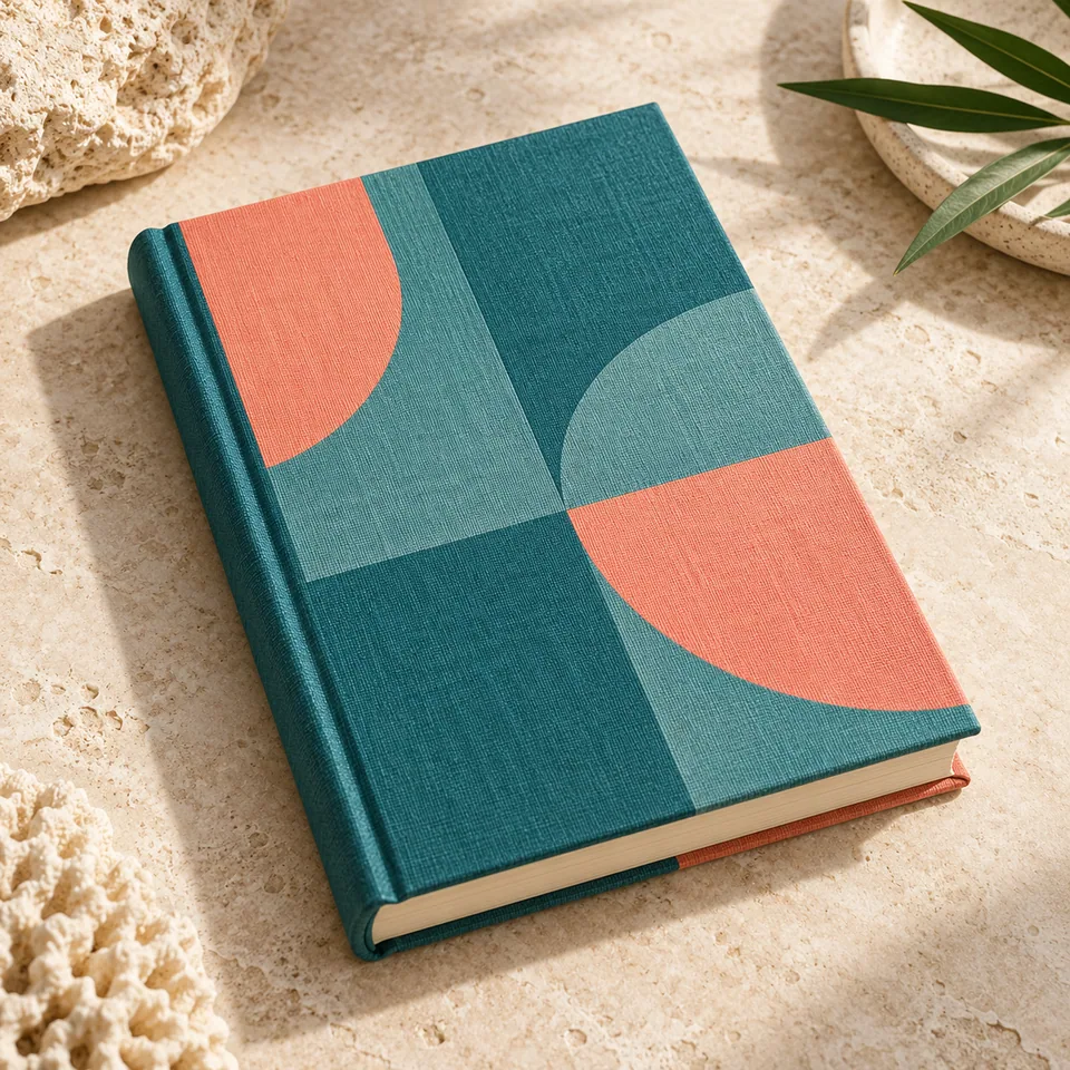 Ocean Teal Blockwork Diary Study II in ocean teal and coral. AI-generated concept visual; final product approval pending.