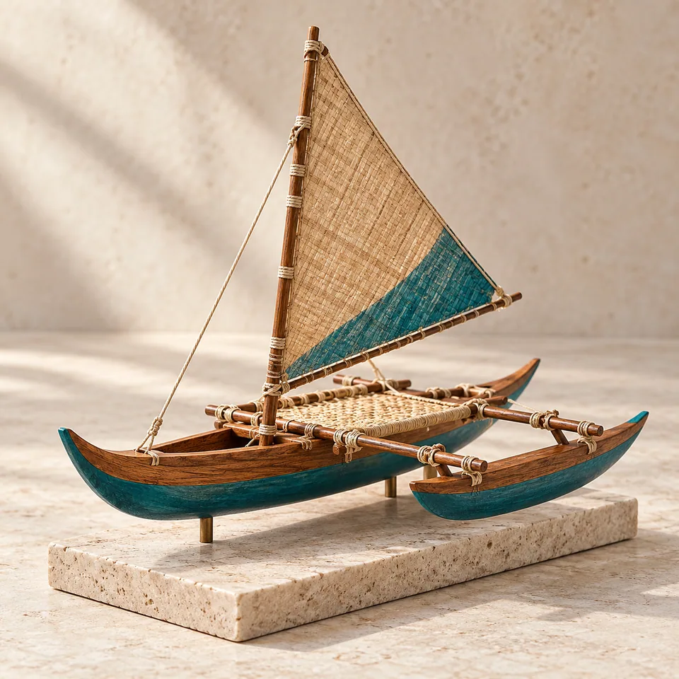 Ocean Passage Drua Miniature in ocean-teal accent. AI-generated concept visual; final product approval pending.