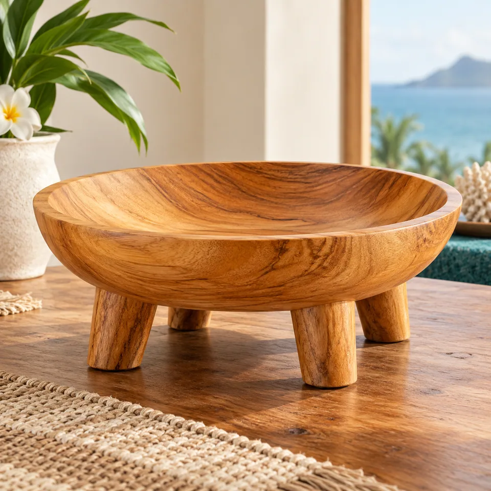 Honey-Grain Four-Leg Tanoa Study VI in honey-toned timber. AI-generated concept visual; final product approval pending.